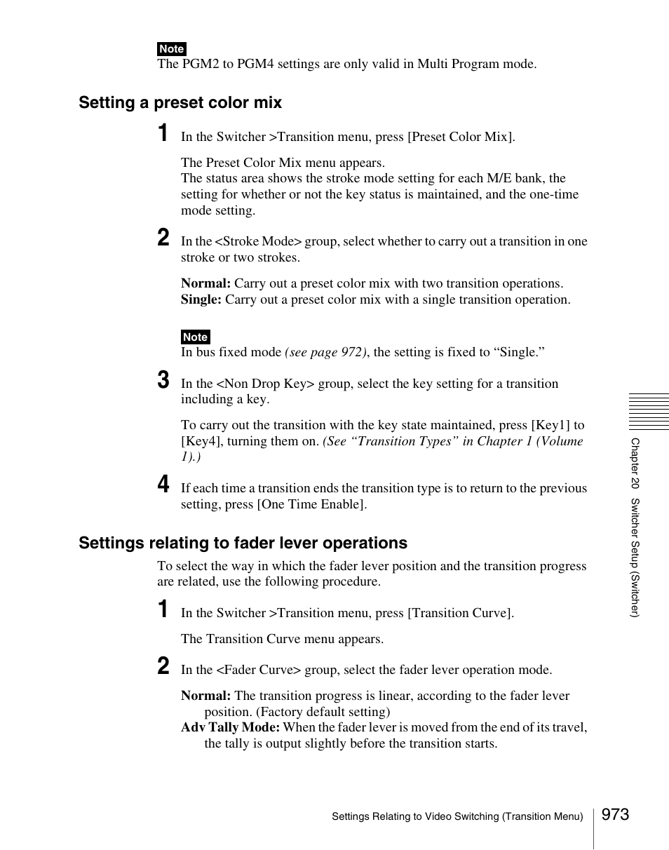 Setting a preset color mix, Settings relating to fader lever operations | Sony Multi Interface Shoe Adapter User Manual | Page 973 / 1094