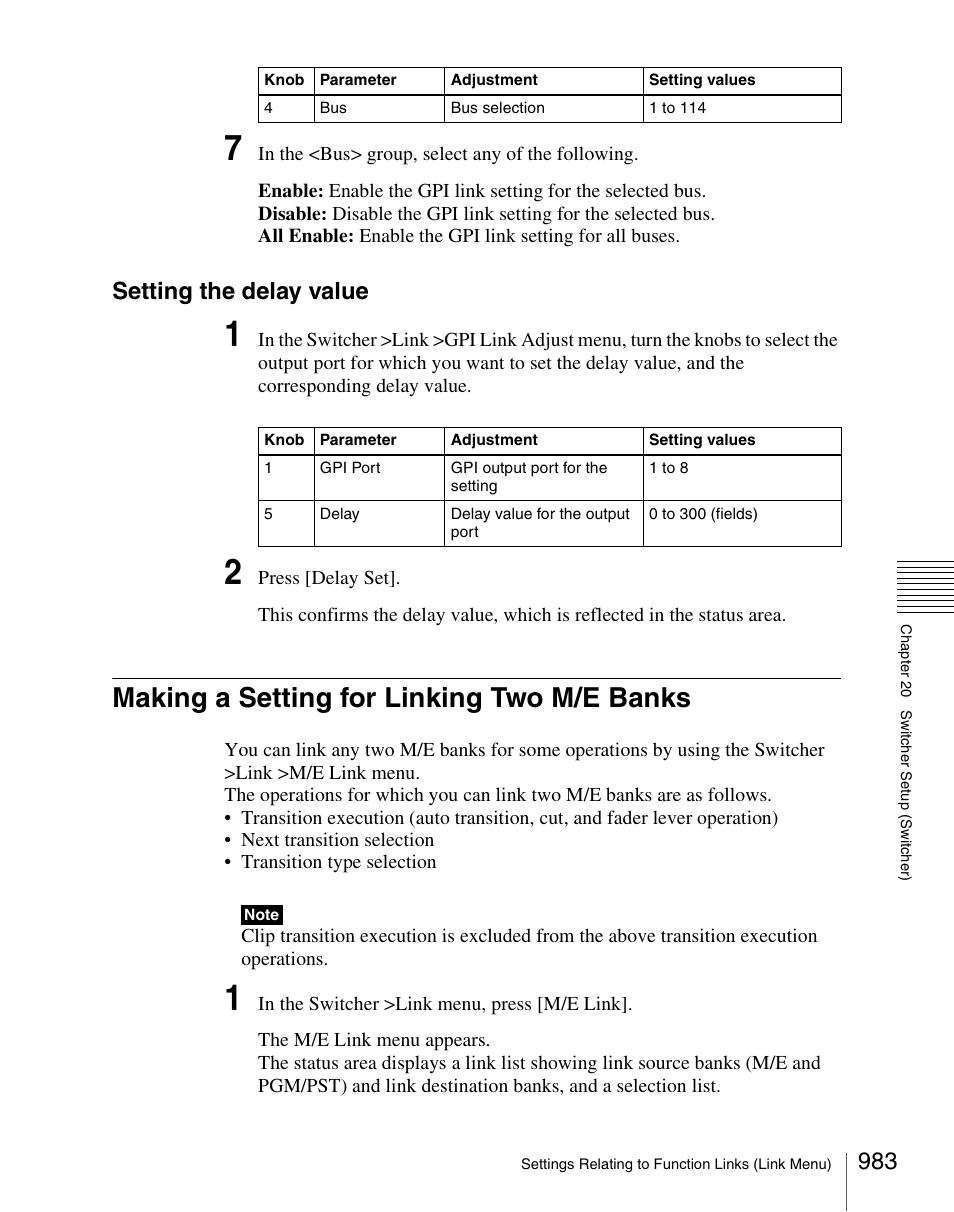 Making a setting for linking two m/e banks, Setting the delay value | Sony Multi Interface Shoe Adapter User Manual | Page 983 / 1094