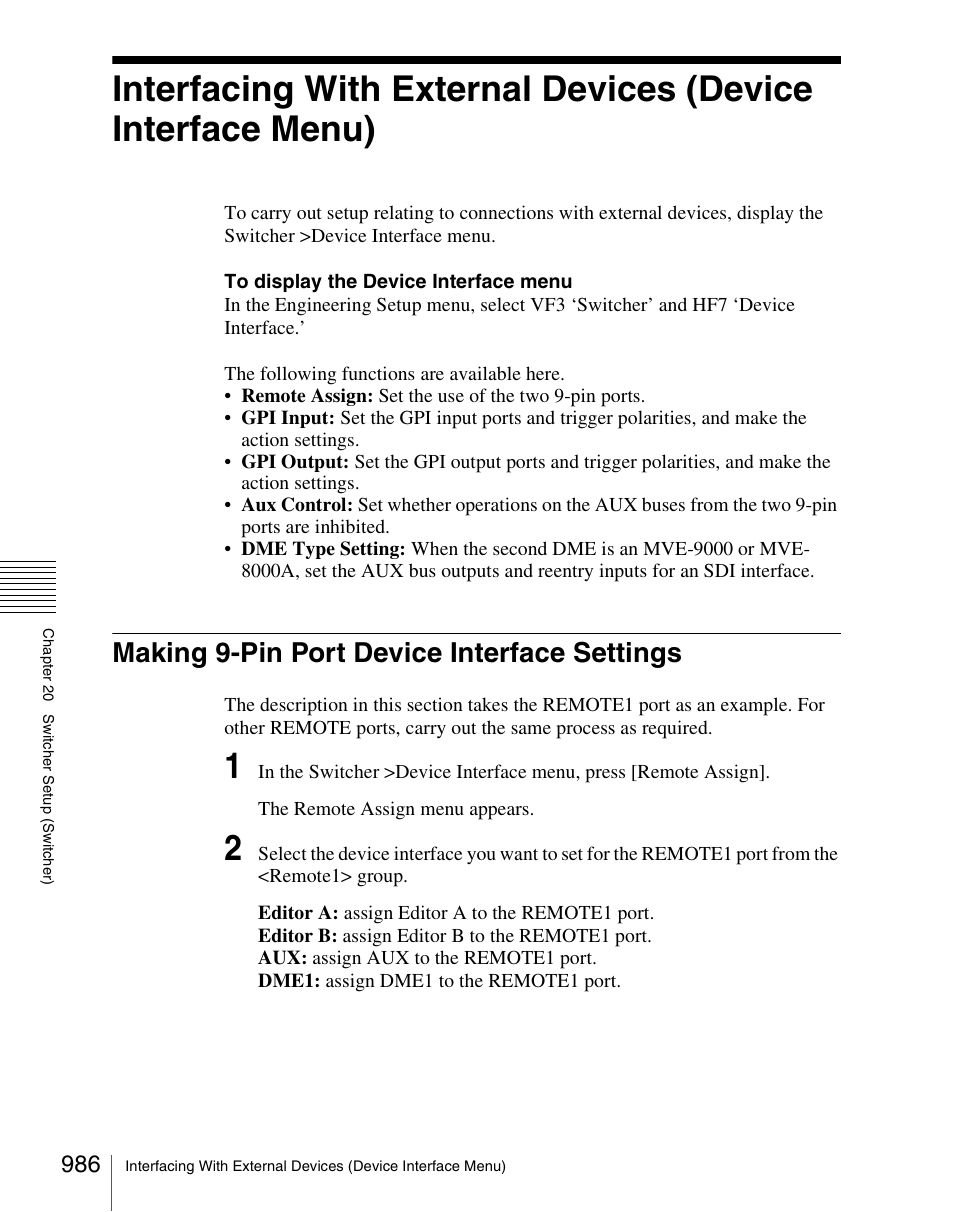 Making 9-pin port device interface settings | Sony Multi Interface Shoe Adapter User Manual | Page 986 / 1094