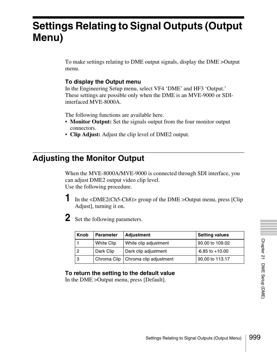 Settings relating to signal outputs (output menu), Adjusting the monitor output | Sony Multi Interface Shoe Adapter User Manual | Page 999 / 1094