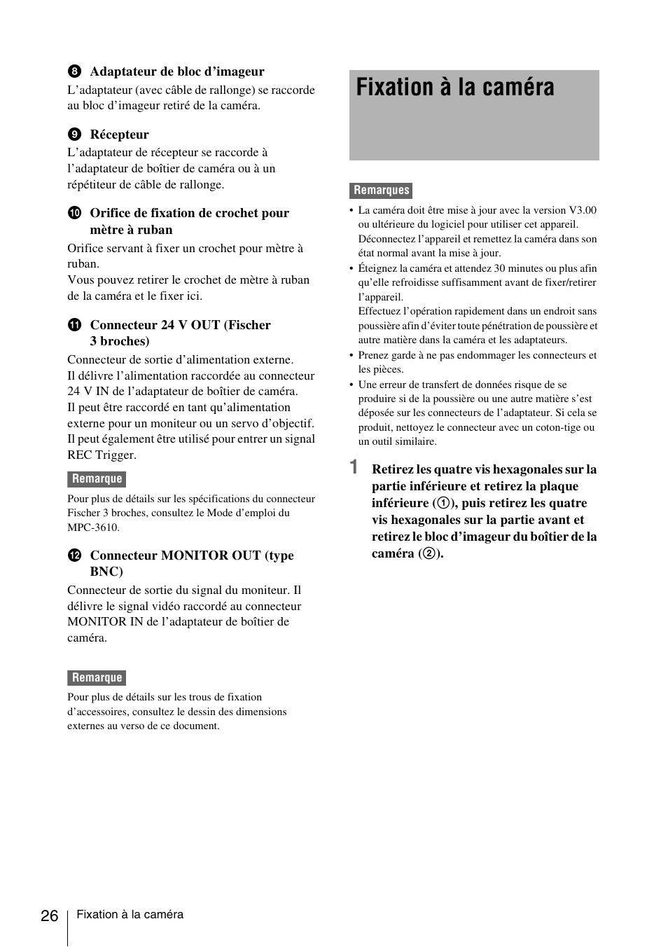 Fixation à la caméra | Sony FA-WRC1M Wireless Radio Commander User Manual | Page 26 / 81