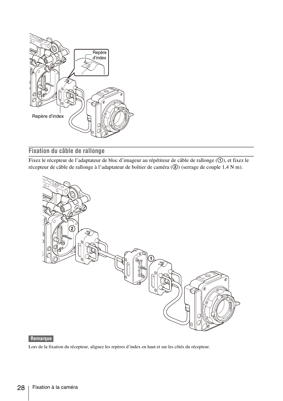 Fixation du câble de rallonge | Sony FA-WRC1M Wireless Radio Commander User Manual | Page 28 / 81