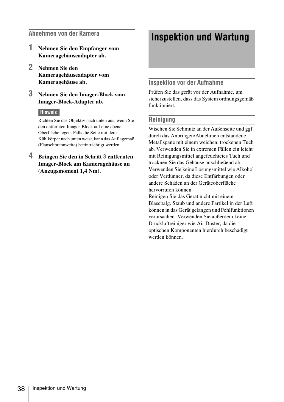 Inspektion und wartung | Sony FA-WRC1M Wireless Radio Commander User Manual | Page 38 / 81