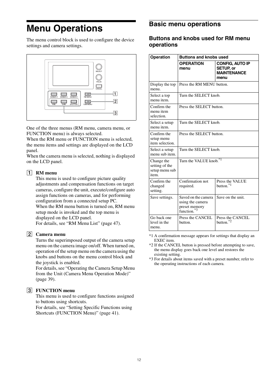 Menu operations, Basic menu operations, See “menu | Buttons and knobs used for rm menu operations | Sony WI-1000XM2 Noise-Canceling Wireless In-Ear Headphones (Black) User Manual | Page 12 / 62