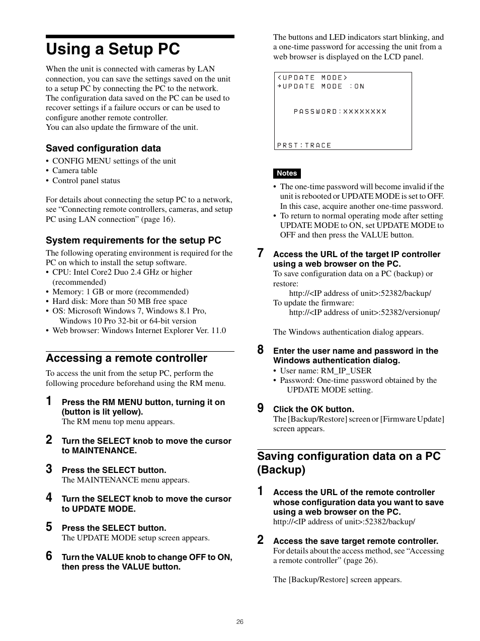 Using a setup pc, Accessing a remote controller, Saving configuration data on a pc (backup) | Sony WI-1000XM2 Noise-Canceling Wireless In-Ear Headphones (Black) User Manual | Page 26 / 62