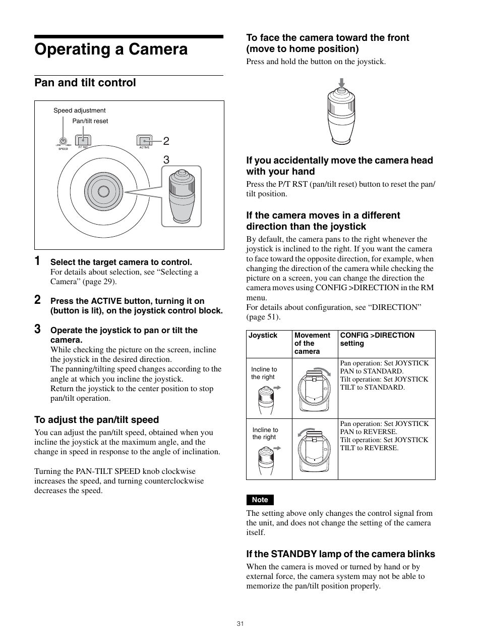 Operating a camera, Pan and tilt control | Sony WI-1000XM2 Noise-Canceling Wireless In-Ear Headphones (Black) User Manual | Page 31 / 62