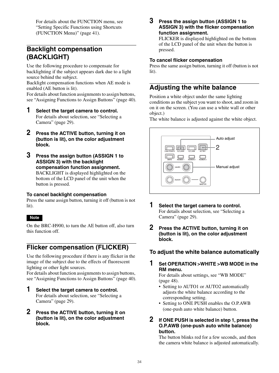 Backlight compensation (backlight), Flicker compensation (flicker), Adjusting the white balance | Sony WI-1000XM2 Noise-Canceling Wireless In-Ear Headphones (Black) User Manual | Page 34 / 62