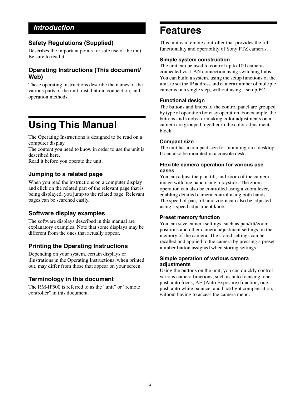 Introduction, Using this manual, Features | Using this manual features | Sony WI-1000XM2 Noise-Canceling Wireless In-Ear Headphones (Black) User Manual | Page 4 / 62