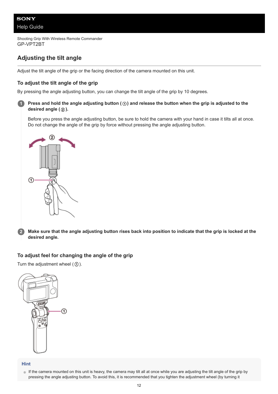 Adjusting the tilt angle, Adjusts the angle of the grip. for details, see | Sony MDR-EX15AP EX Monitor Headphones (Black) User Manual | Page 12 / 24