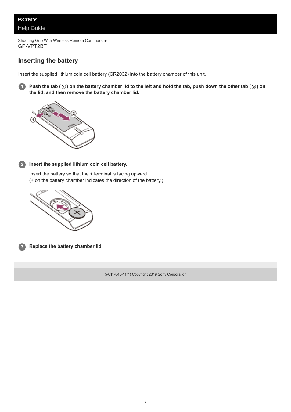 Inserting the battery | Sony MDR-EX15AP EX Monitor Headphones (Black) User Manual | Page 7 / 24