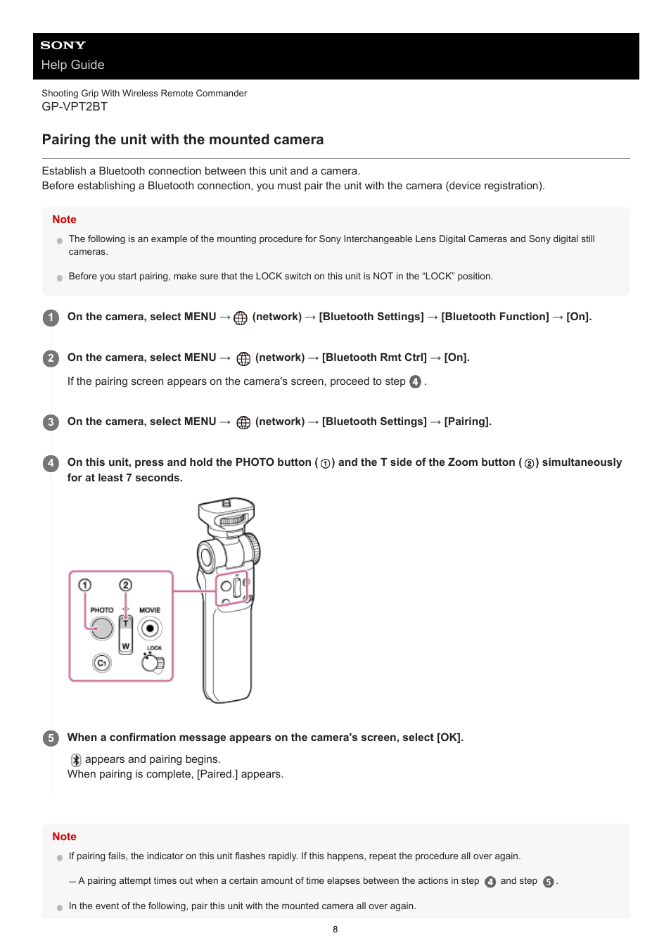 Pairing the unit with the mounted camera | Sony MDR-EX15AP EX Monitor Headphones (Black) User Manual | Page 8 / 24