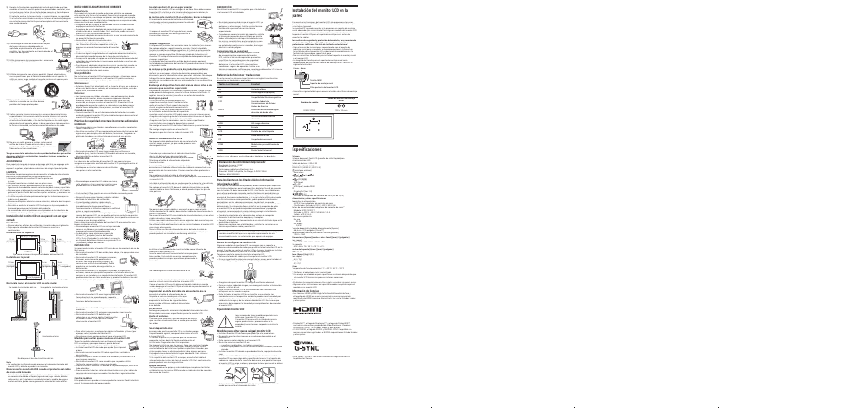 Instalación del monitor lcd en la pared, Especificaciones | Sony WF-L900 LinkBuds True Wireless Open Earbuds (Dark Gray) User Manual | Page 2 / 2