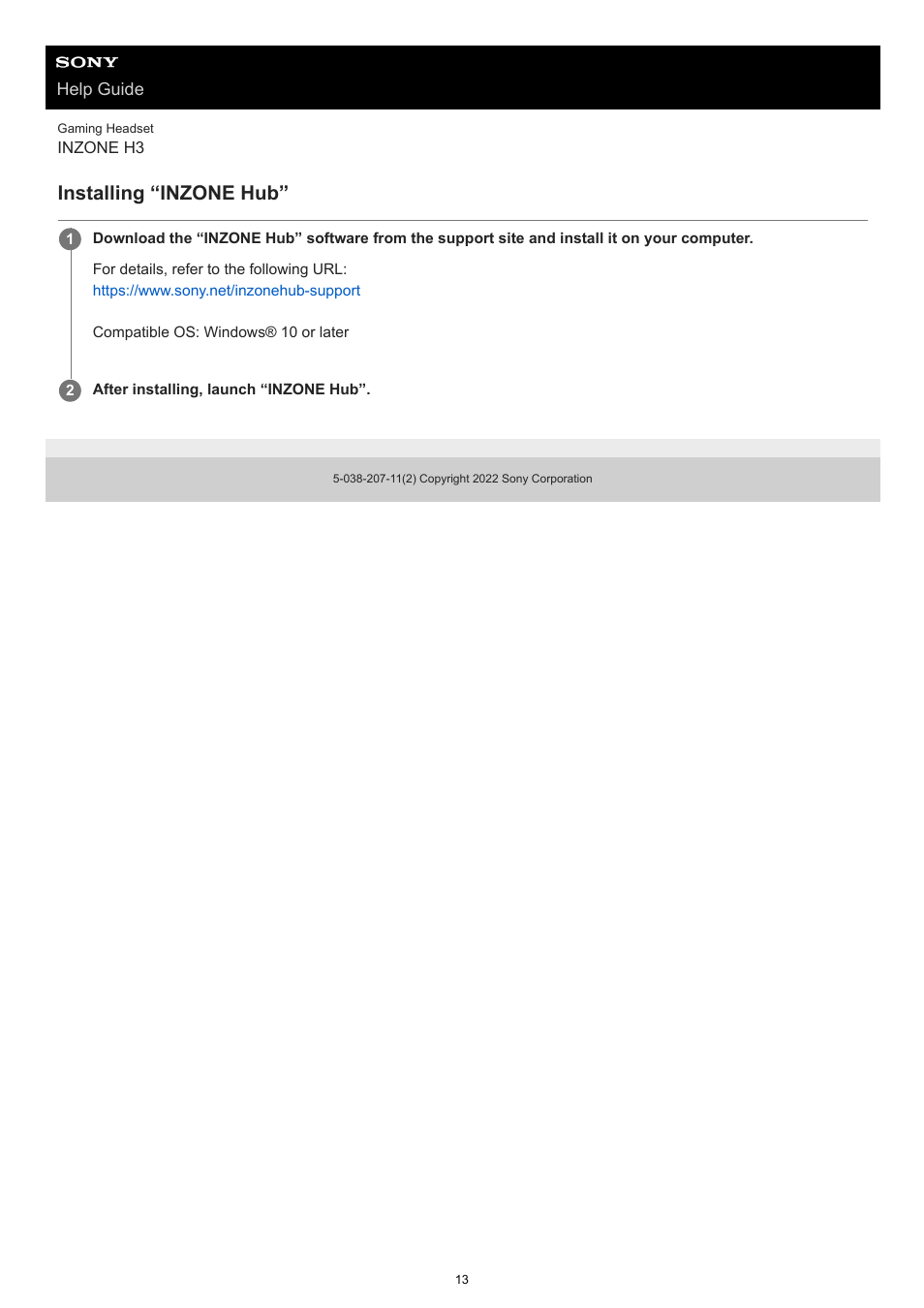 Installing “inzone hub | Sony MDR-1AM2 Circumaural Headphones User Manual | Page 13 / 25