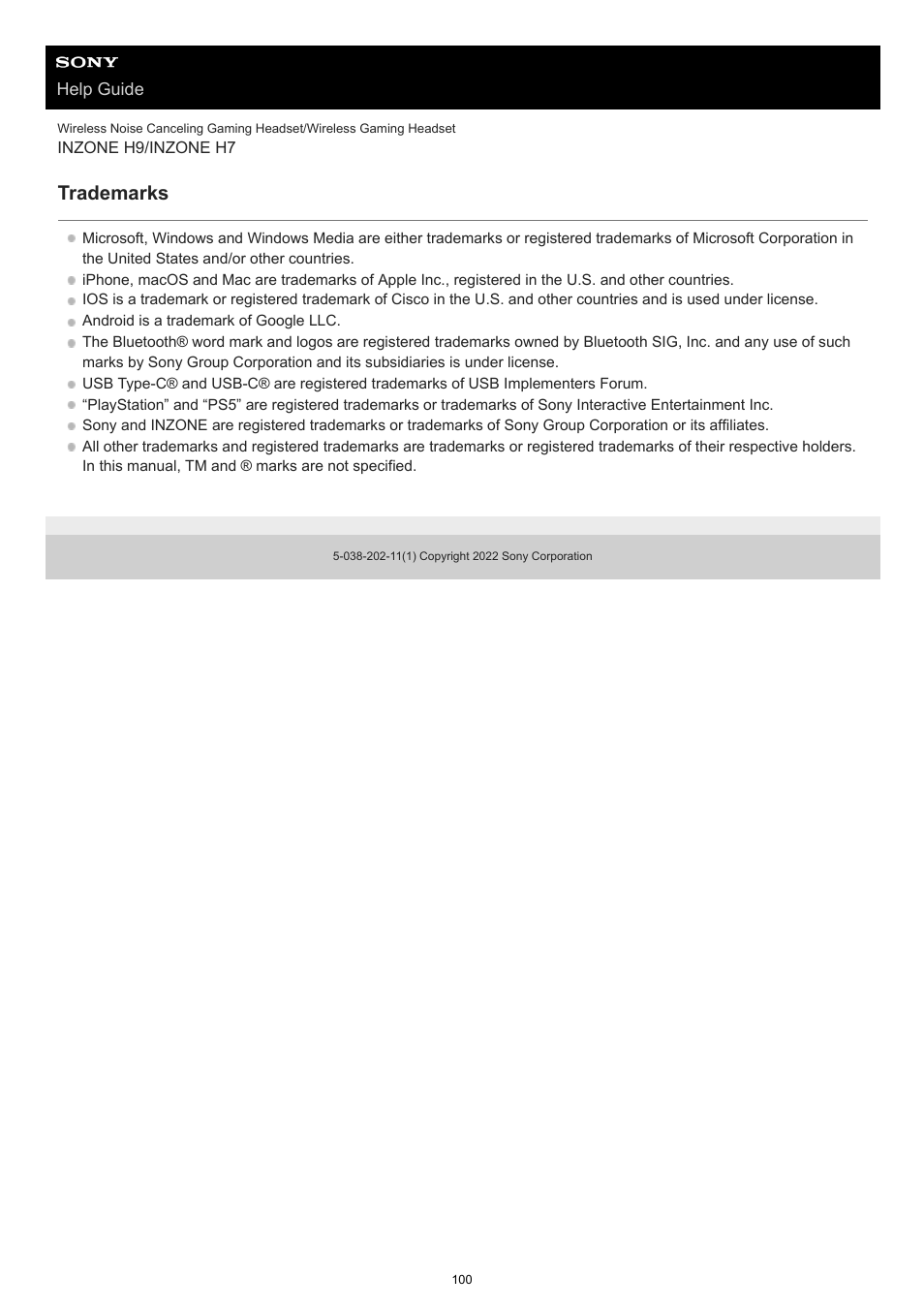 Trademarks | Sony MDR-MV1 Open-Back Reference Monitor Headphones User Manual | Page 100 / 123