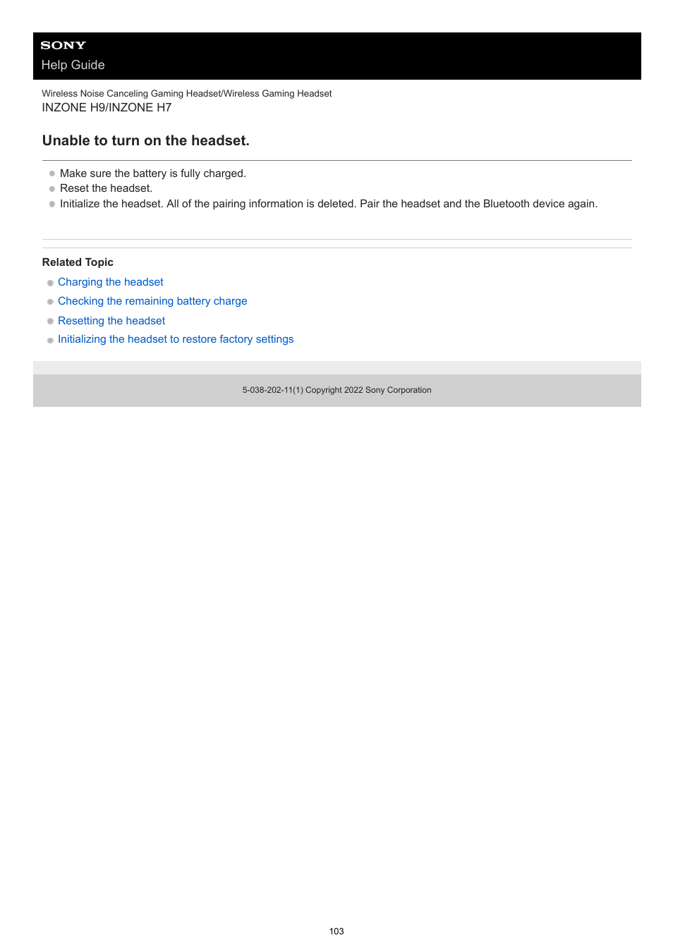 Unable to turn on the headset | Sony MDR-MV1 Open-Back Reference Monitor Headphones User Manual | Page 103 / 123