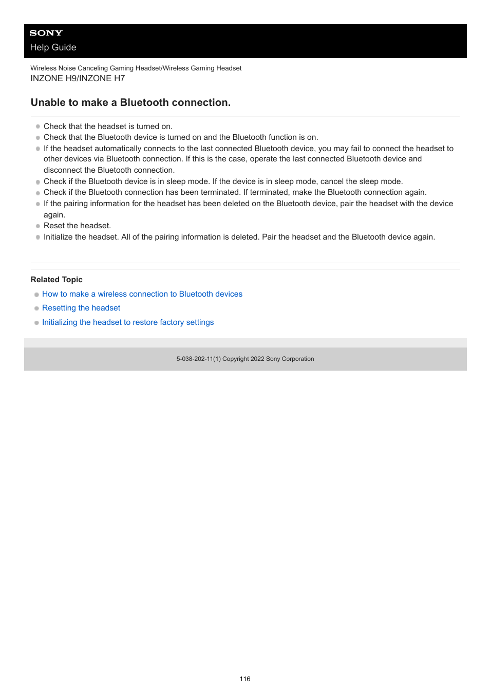Unable to make a bluetooth connection | Sony MDR-MV1 Open-Back Reference Monitor Headphones User Manual | Page 116 / 123