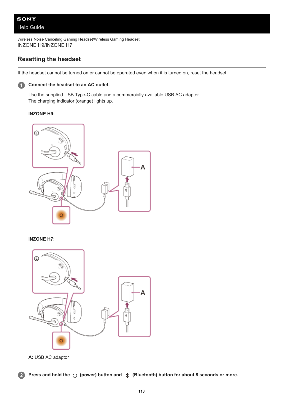 Resetting the headset | Sony MDR-MV1 Open-Back Reference Monitor Headphones User Manual | Page 118 / 123