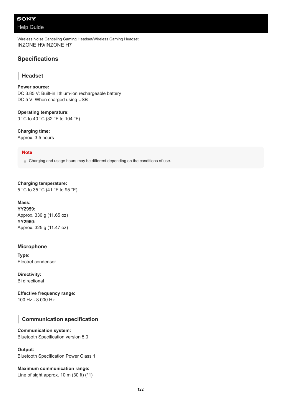 Specifications | Sony MDR-MV1 Open-Back Reference Monitor Headphones User Manual | Page 122 / 123