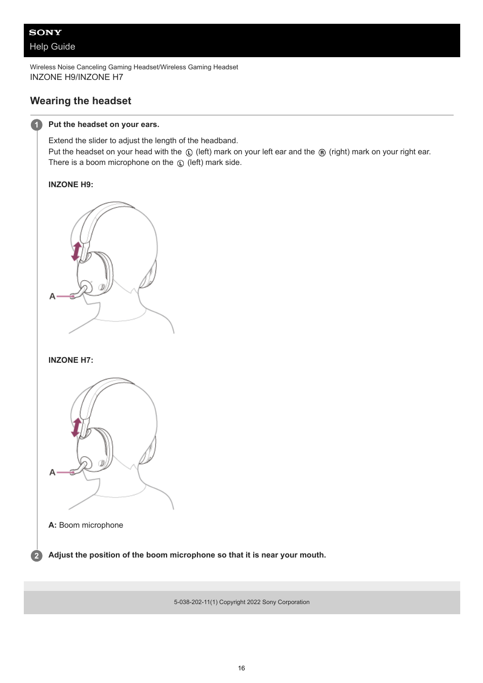 Wearing the headset | Sony MDR-MV1 Open-Back Reference Monitor Headphones User Manual | Page 16 / 123