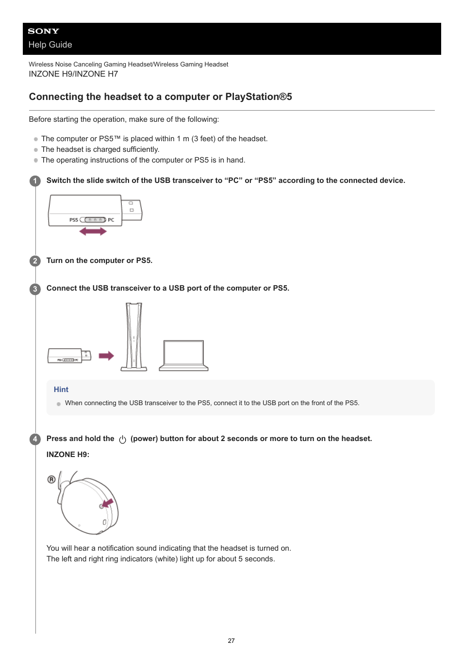 Connecting the usb transceiver properly | Sony MDR-MV1 Open-Back Reference Monitor Headphones User Manual | Page 27 / 123