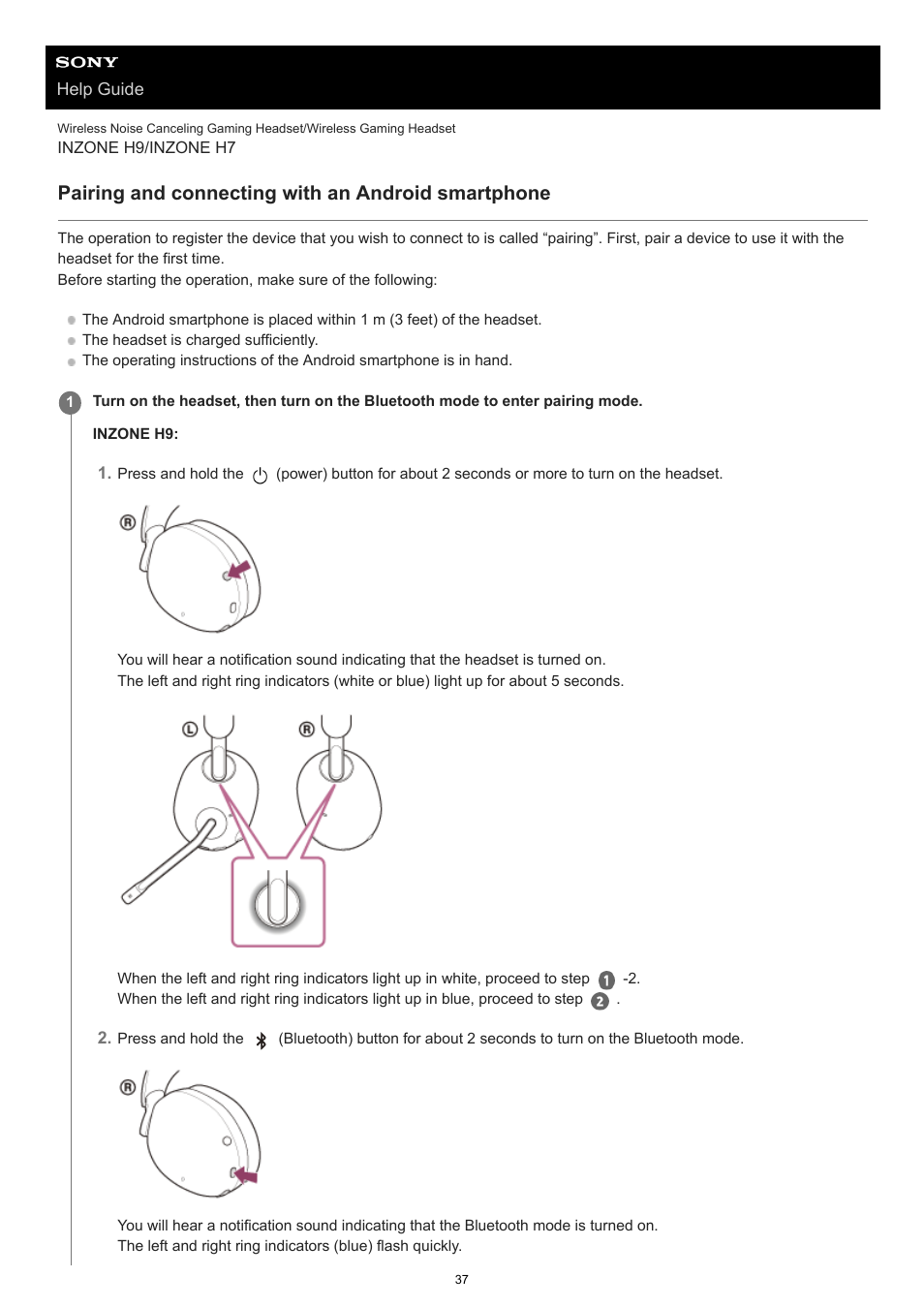 Pairing and connecting with an android smartphone | Sony MDR-MV1 Open-Back Reference Monitor Headphones User Manual | Page 37 / 123