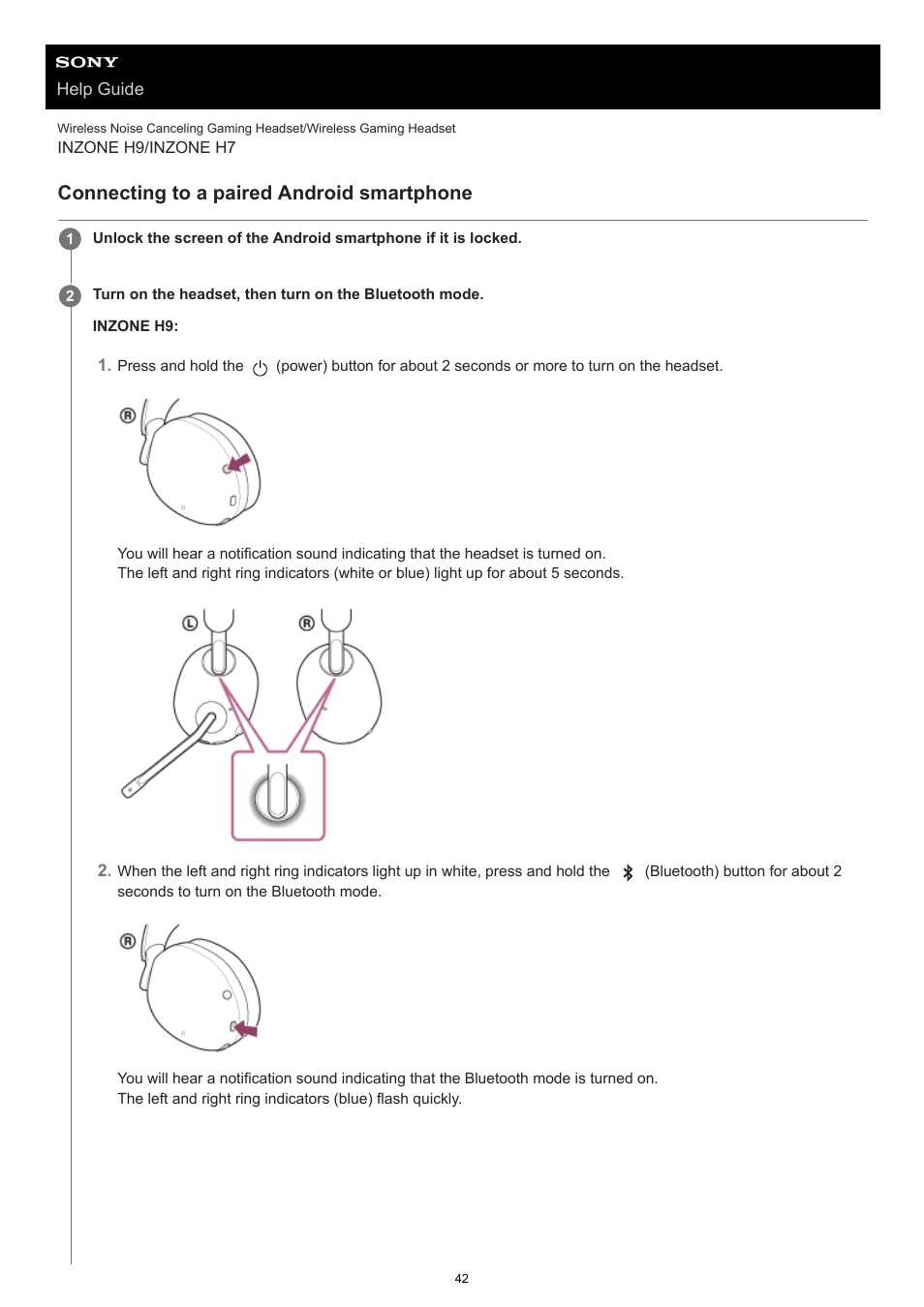 Connecting to a paired android smartphone | Sony MDR-MV1 Open-Back Reference Monitor Headphones User Manual | Page 42 / 123