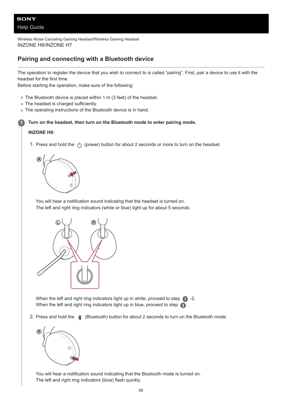 Pairing and connecting with a bluetooth device | Sony MDR-MV1 Open-Back Reference Monitor Headphones User Manual | Page 55 / 123