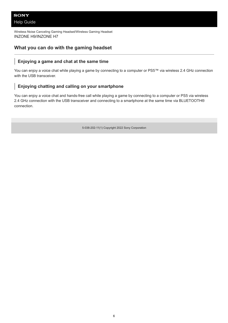 What you can do with the gaming headset | Sony MDR-MV1 Open-Back Reference Monitor Headphones User Manual | Page 6 / 123