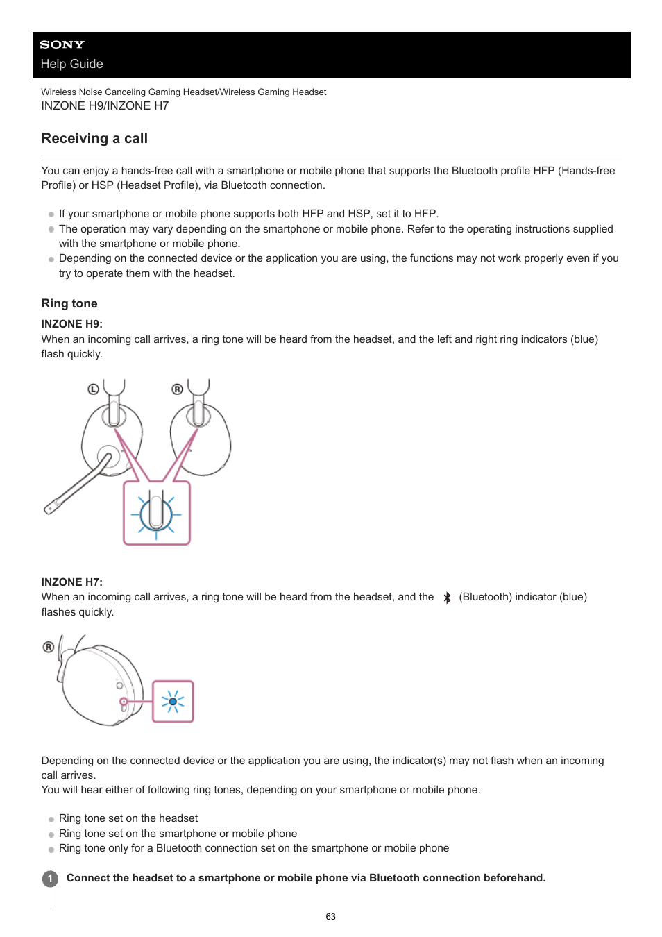 Receiving a call | Sony MDR-MV1 Open-Back Reference Monitor Headphones User Manual | Page 63 / 123