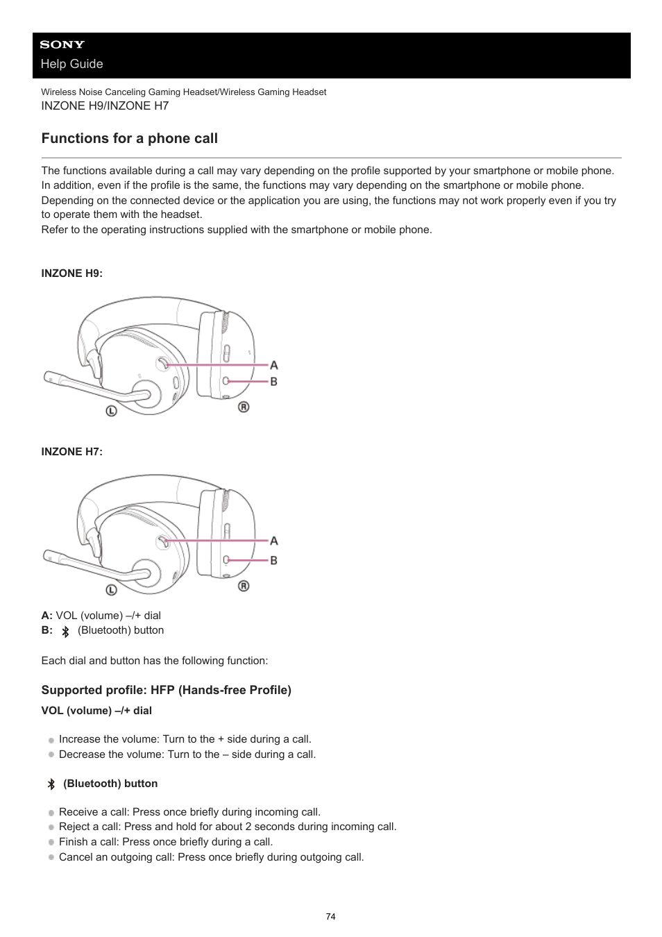 Functions for a phone call | Sony MDR-MV1 Open-Back Reference Monitor Headphones User Manual | Page 74 / 123