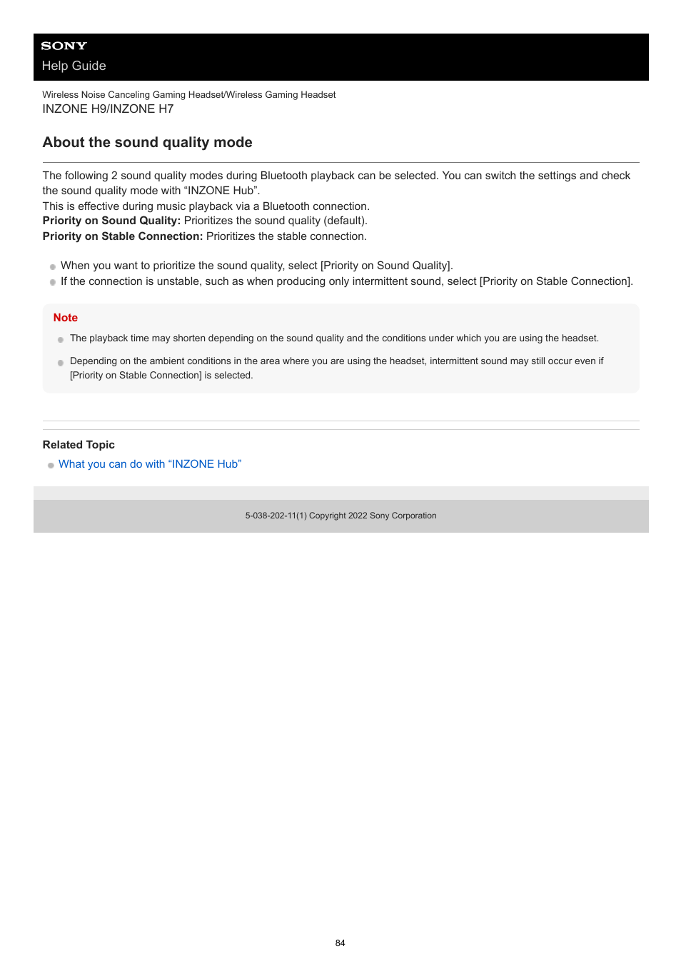 About the sound quality mode | Sony MDR-MV1 Open-Back Reference Monitor Headphones User Manual | Page 84 / 123