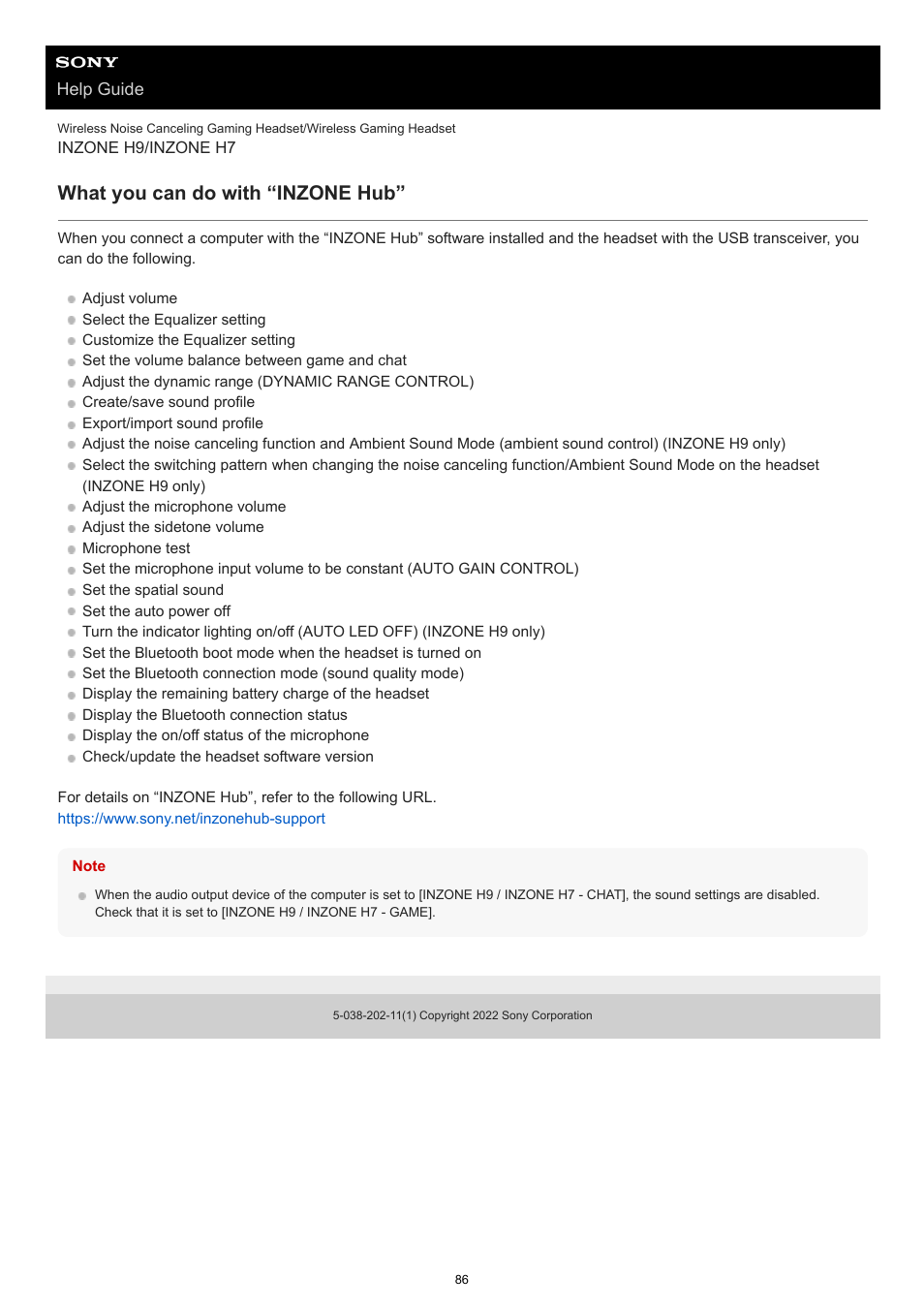 What you can do with “inzone hub | Sony MDR-MV1 Open-Back Reference Monitor Headphones User Manual | Page 86 / 123