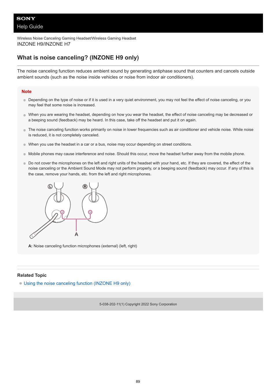 What is noise canceling? (inzone h9 only), Help guide | Sony MDR-MV1 Open-Back Reference Monitor Headphones User Manual | Page 89 / 123