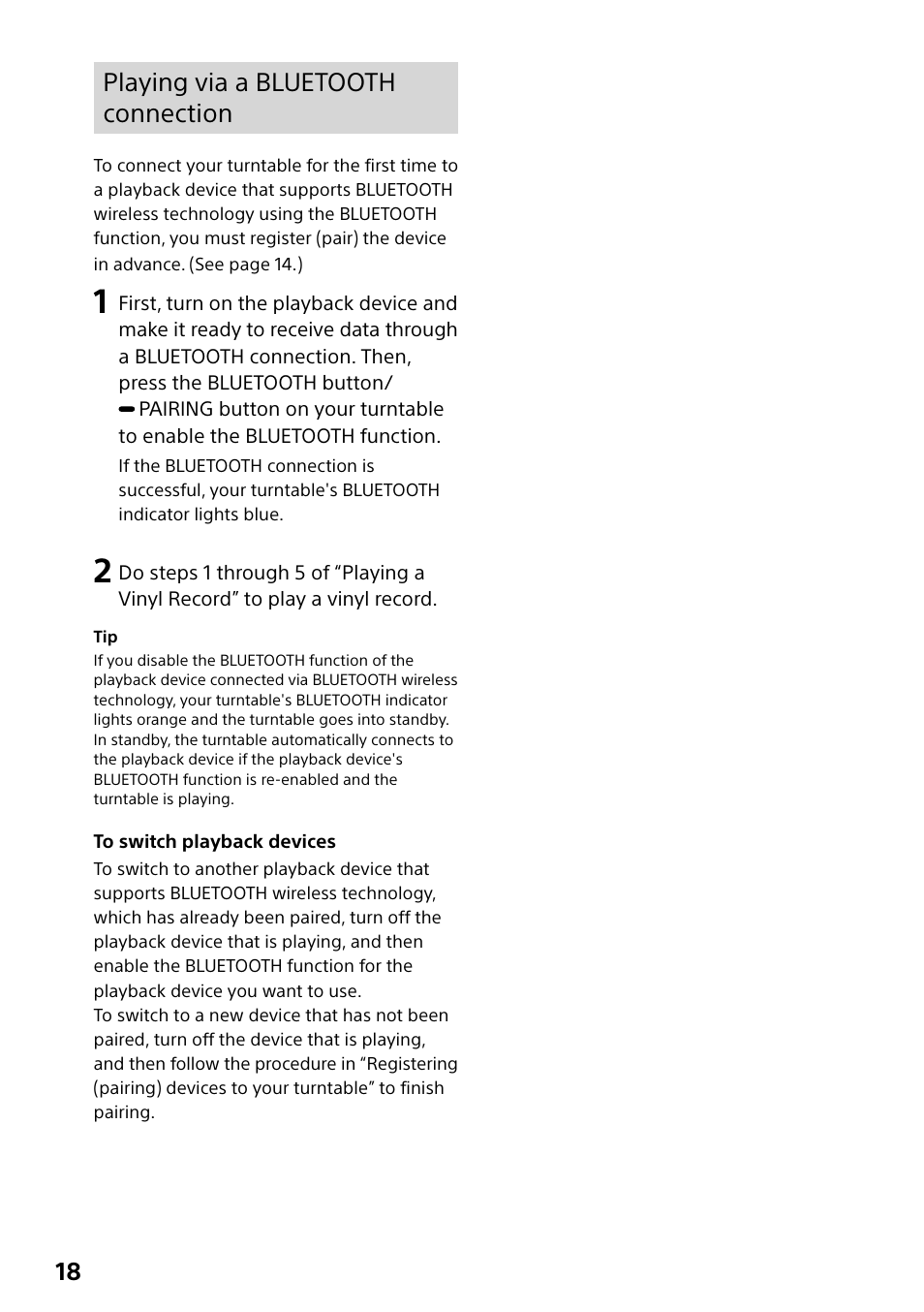 Playing via a bluetooth connection | Sony Compact 4K60 Box-Style Remote Camera with 25x Optical Zoom (Black) User Manual | Page 18 / 28