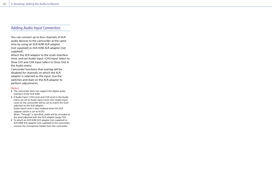 Adding audio input connectors | Sony Ultra Wide Converter For SEL16F28 and SEL20F28 User Manual | Page 40 / 140