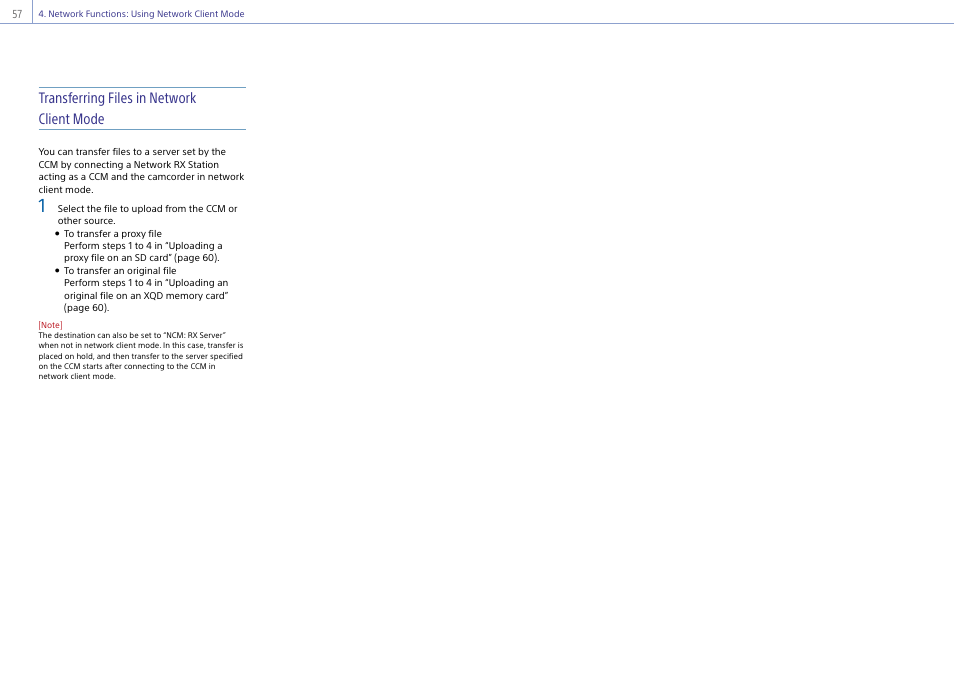 Transferring files in network client mode | Sony Ultra Wide Converter For SEL16F28 and SEL20F28 User Manual | Page 57 / 140