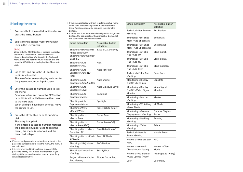 Unlocking the menu | Sony Ultra Wide Converter For SEL16F28 and SEL20F28 User Manual | Page 68 / 140