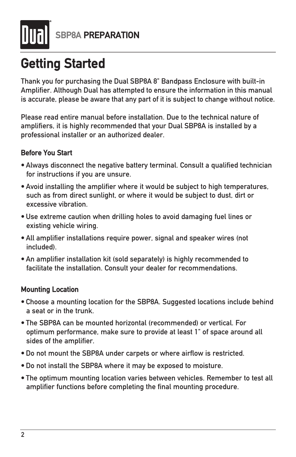 Getting started | Dual ILLUMINITE SBP8A User Manual | Page 2 / 12