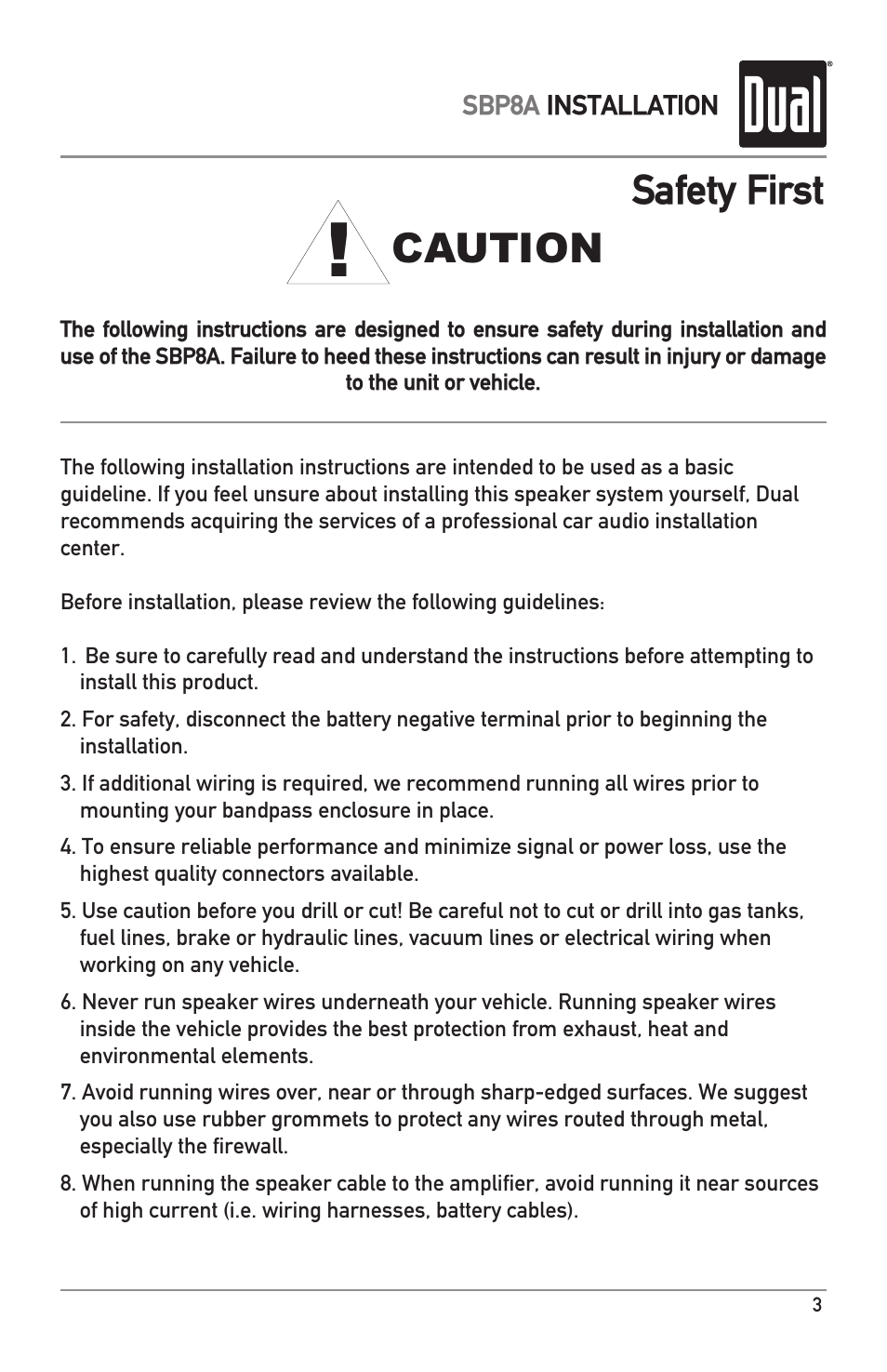 Caution, Safety first | Dual ILLUMINITE SBP8A User Manual | Page 3 / 12