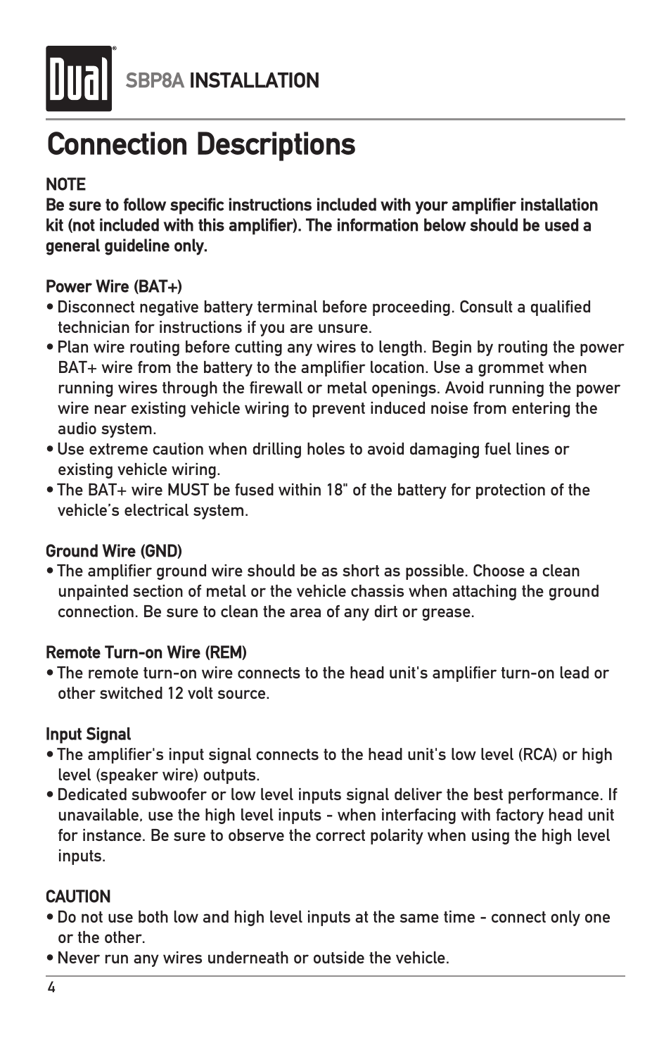 Connection descriptions | Dual ILLUMINITE SBP8A User Manual | Page 4 / 12