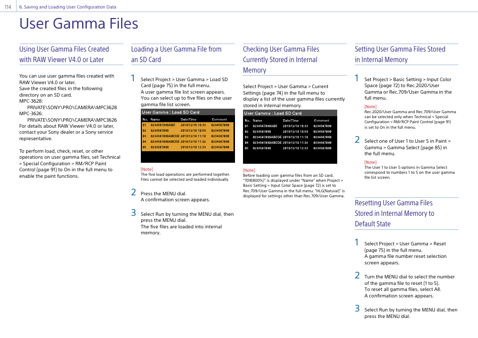 User gamma files | Sony LHP-1 Lens Hood User Manual | Page 114 / 153