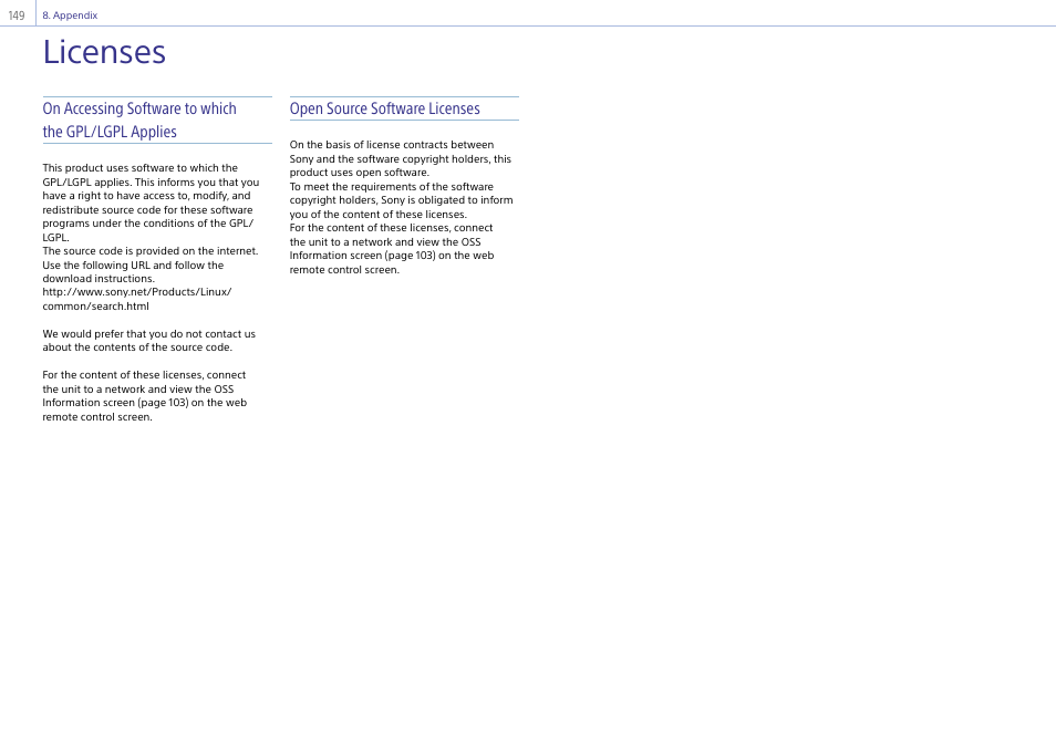 Licenses | Sony LHP-1 Lens Hood User Manual | Page 149 / 153