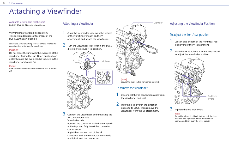 Attaching a viewfinder | Sony LHP-1 Lens Hood User Manual | Page 24 / 153