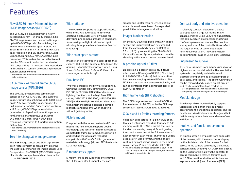 Overview, Features | Sony LHP-1 Lens Hood User Manual | Page 3 / 153