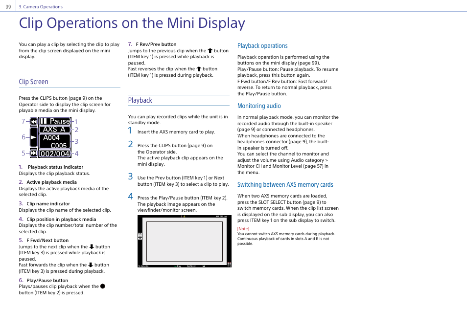Clip operations on the mini display | Sony LHP-1 Lens Hood User Manual | Page 99 / 153