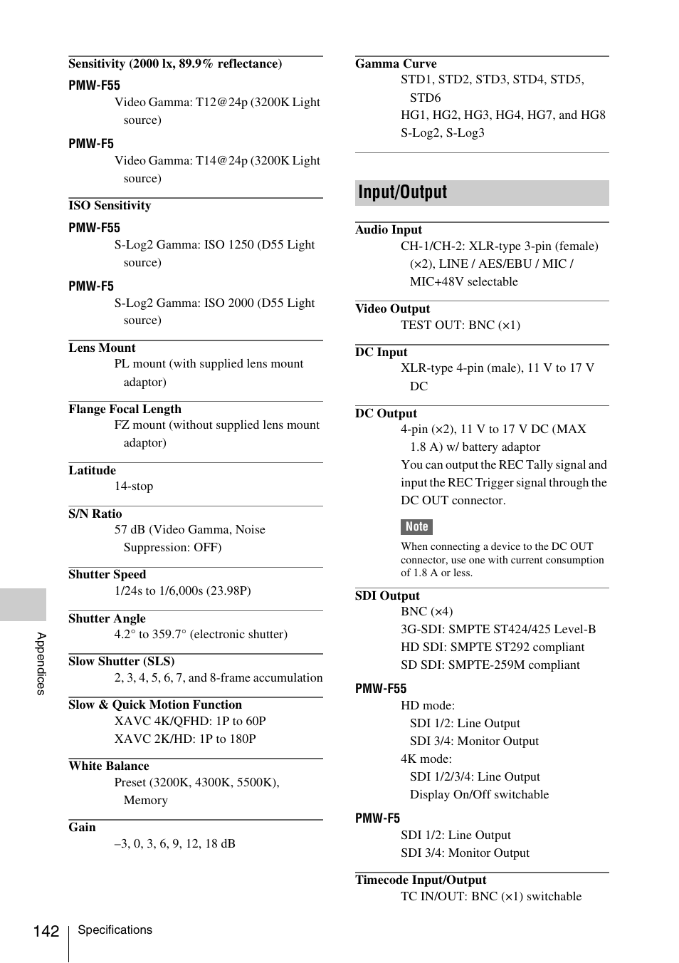 Input/output | Sony LA-EA5 A-Mount to E-Mount Adapter User Manual | Page 142 / 150