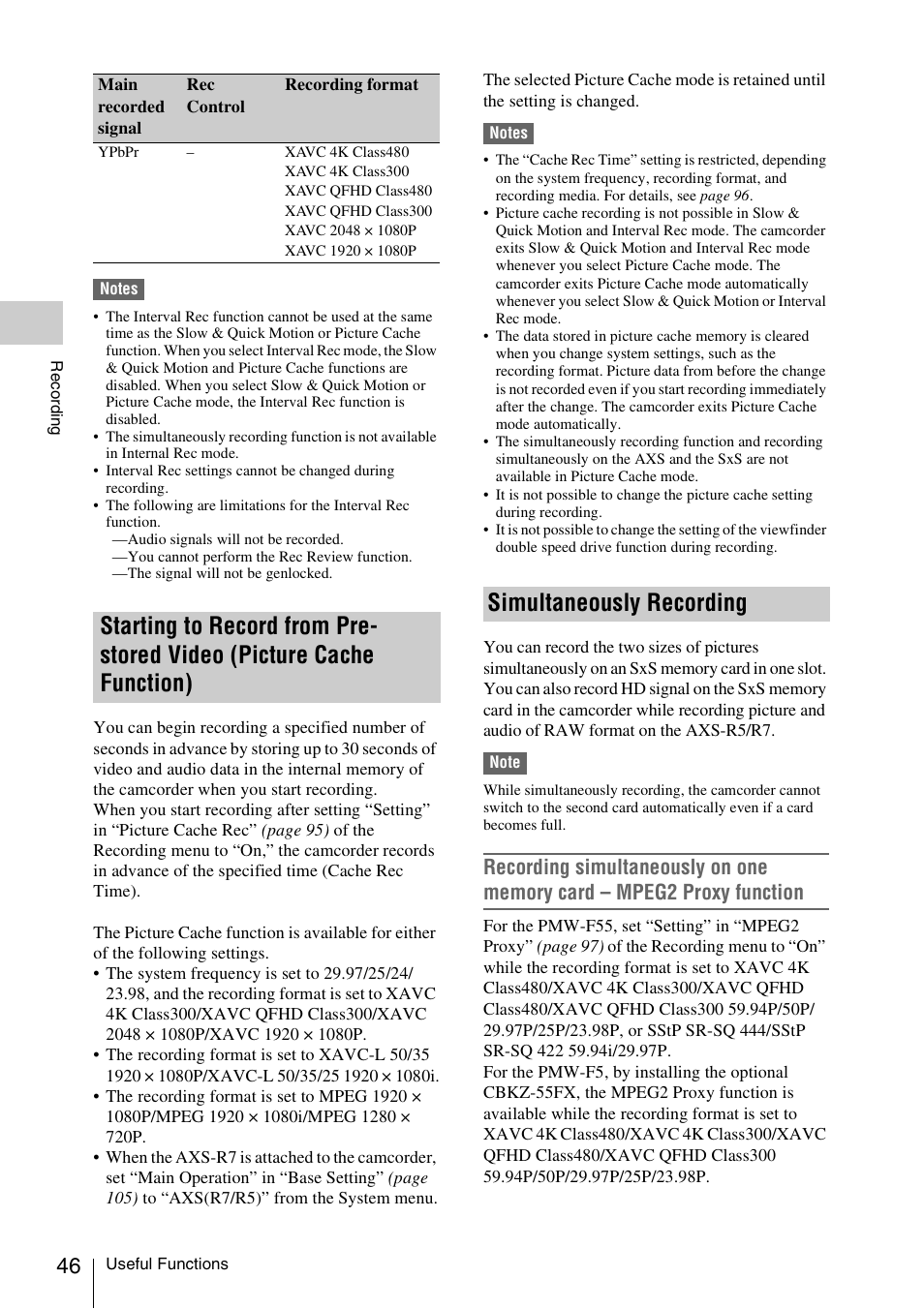 Simultaneously recording, Starting to record from pre-stored video (picture, Cache function) | Sony LA-EA5 A-Mount to E-Mount Adapter User Manual | Page 46 / 150