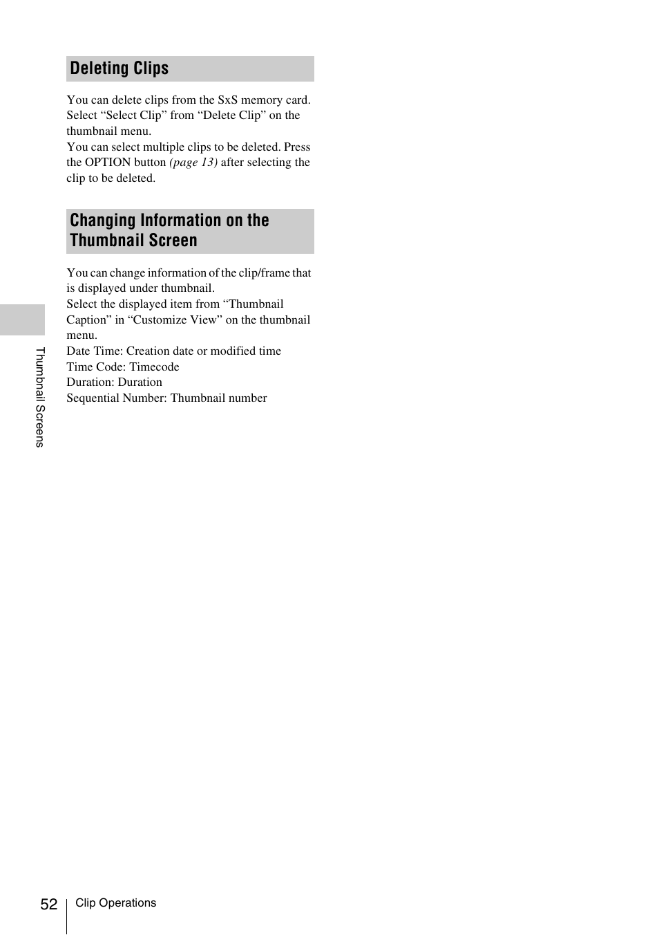Deleting clips, Changing information on the thumbnail screen | Sony LA-EA5 A-Mount to E-Mount Adapter User Manual | Page 52 / 150