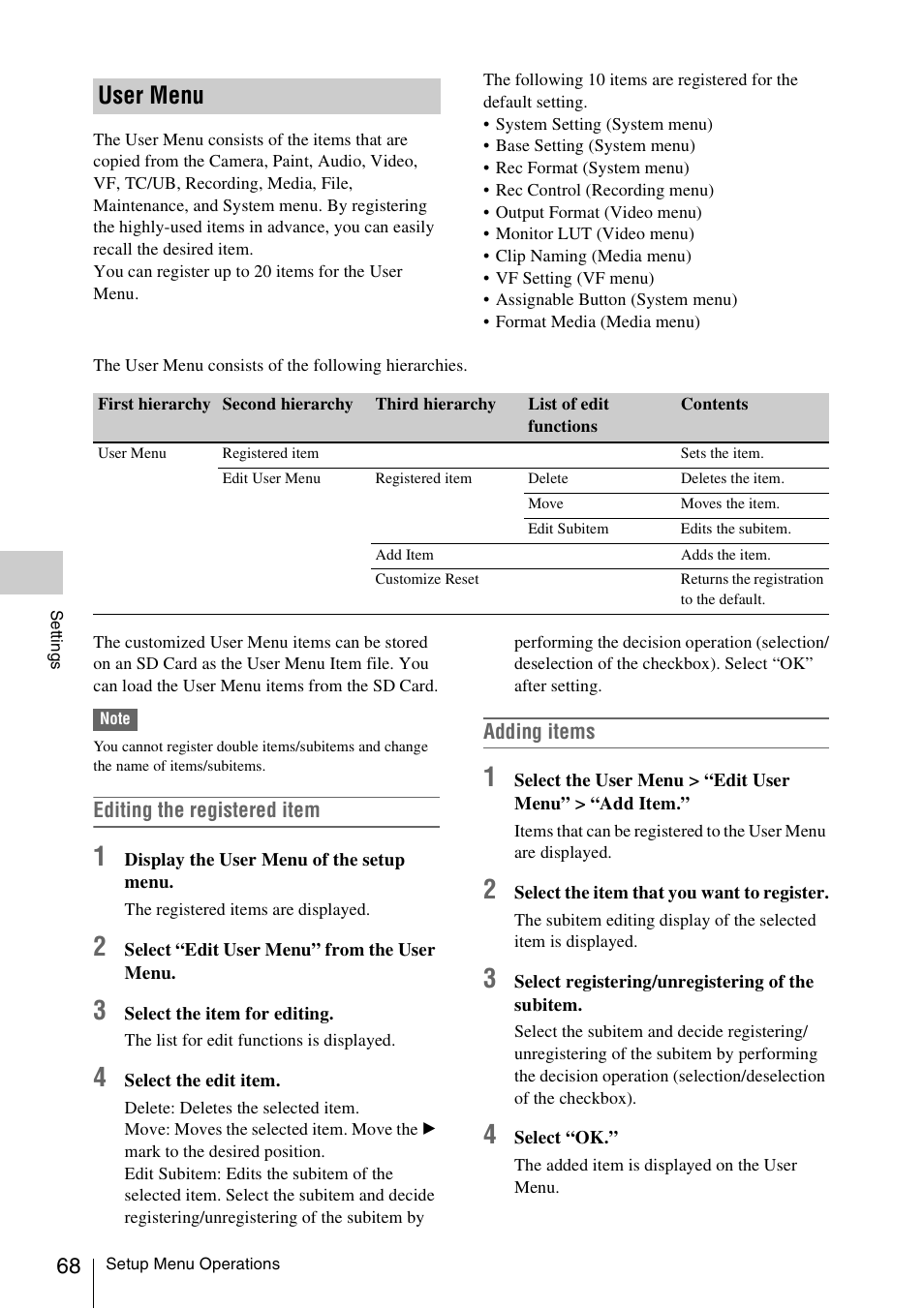 User menu | Sony LA-EA5 A-Mount to E-Mount Adapter User Manual | Page 68 / 150