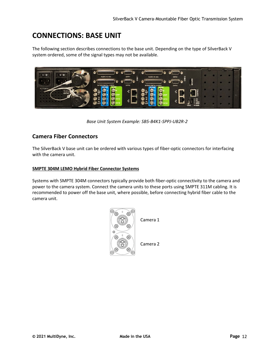 Connections: base unit, Camera fiber connectors | Sony FE 2x Teleconverter User Manual | Page 12 / 64